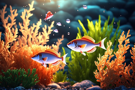 Colorful tropical fish swimming in the ocean. Generative AIの素材