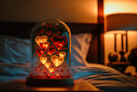 Lava lamp in a bedroom, romantic Valentine's day ambience. Generative AIの素材