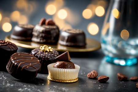 Various chocolate candies close up, birthday candy bar. Generative AIの素材