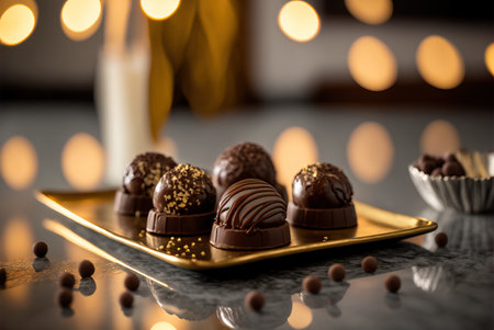 Various chocolate candies close up, birthday candy bar. Generative AIの素材