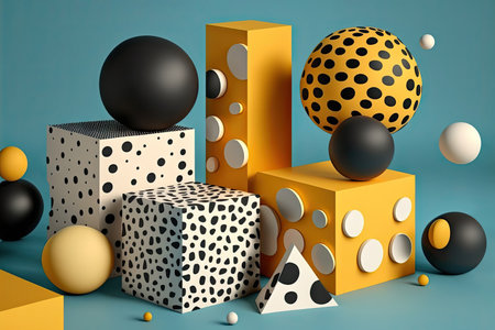Abstract scene with colorful geometric 3d style elements. Generative AIの素材