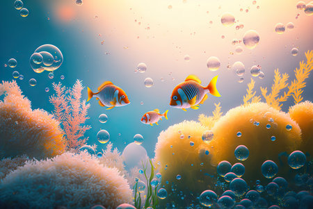 Colorful tropical fish swimming in the ocean. Generative AIの素材