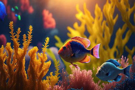 Colorful tropical fish swimming in the ocean. Generative AIの素材