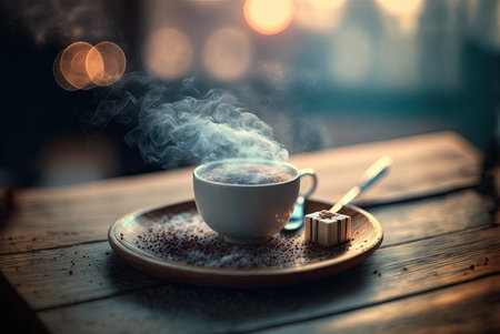 Cup of hot beverage on a breezy winter morning. Generative AIの素材
