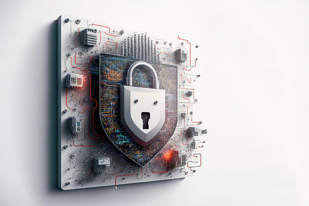 Cyber security abstract concept. white background. Generative AIの素材