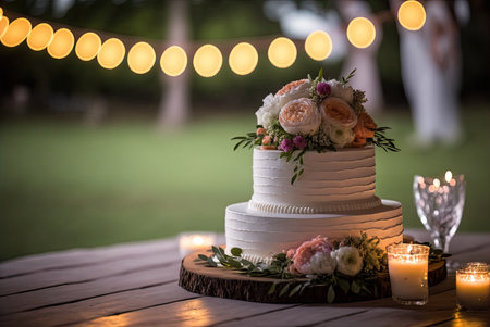 Elegant layered wedding cake. Generative AIの素材