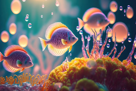 Colorful tropical fish swimming in the ocean. Generative AIの素材