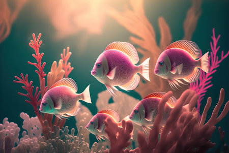 Colorful tropical fish swimming in the ocean. Generative AIの素材
