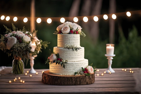 Elegant layered wedding cake. Generative AIの素材