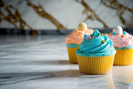 Delicious muffins, cupcakes, festive light background. Generative AIの素材