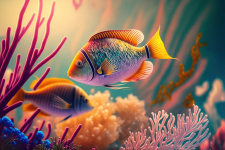 Colorful tropical fish swimming in the ocean. Generative AIの素材