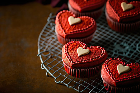 Red velvet cupcakes, Saint Valentine sweet treat concept. Generative AIの素材