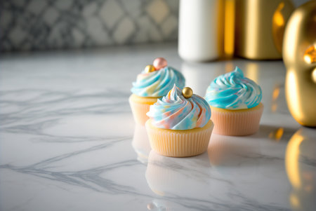 Delicious muffins, cupcakes, festive light background. Generative AIの素材