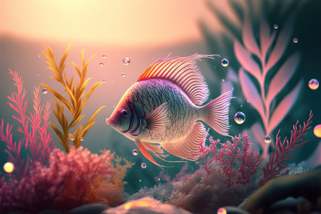 Colorful tropical fish swimming in the ocean. Generative AIの素材