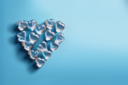Heart made of ice cubes, blue background. Generative AIの素材