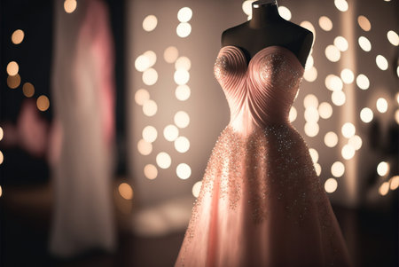 Elegant pink wedding dress , prom dress on hanger. Generative AIの素材