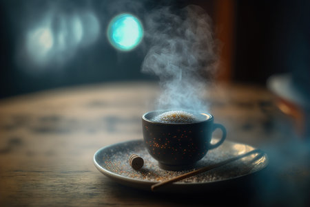 Cup of hot beverage on a breezy winter morning. Generative AIの素材
