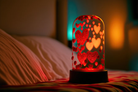 Lava lamp in a bedroom, romantic Valentine's day ambience. Generative AIの素材