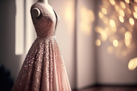 Elegant pink wedding dress , prom dress on hanger. Generative AIの素材