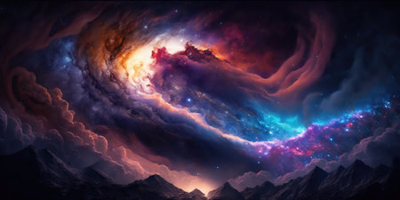 Fantasy landscape with stars and milky way on the sky. Generative AIの素材