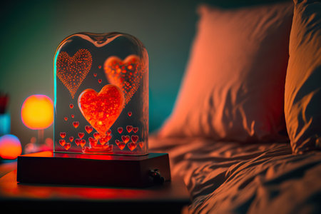 Lava lamp in a bedroom, romantic Valentine's day ambience. Generative AIの素材