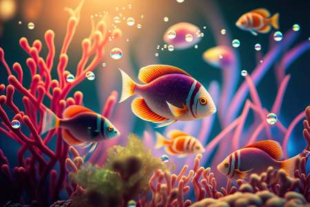 Colorful tropical fish swimming in the ocean. Generative AIの素材