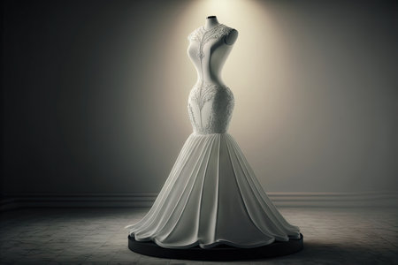 Elegant classic shimmery wedding dress on hanger. dream light. Generative AIの素材