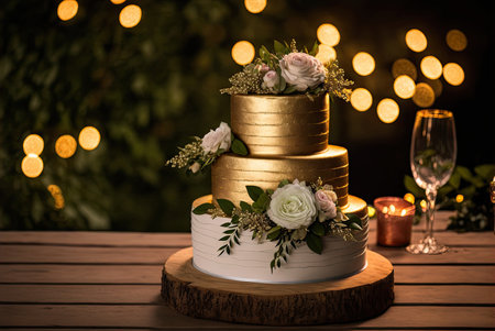 Elegant layered wedding cake. Generative AIの素材