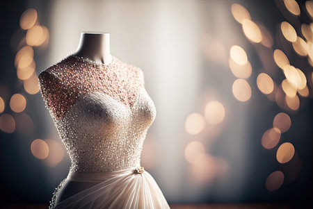 Elegant classic shimmery wedding dress on hanger. dream light. Generative AIの素材