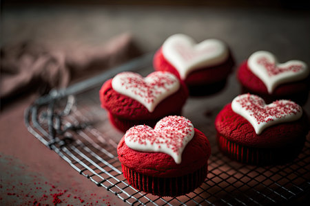 Red velvet cupcakes, Saint Valentine sweet treat concept. Generative AIの素材