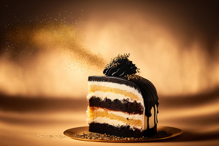 Fabulous luxury design golden chocolate slice of cake. Generative AIの素材