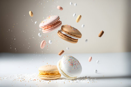 Levitating colorful macaroons. Generative AIの素材