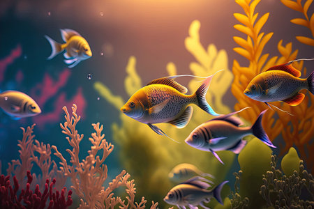 Colorful tropical fish swimming in the ocean. Generative AIの素材