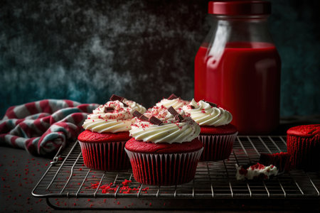 Red velvet cupcakes, Saint Valentine sweet treat concept. Generative AIの素材