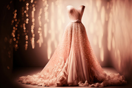 Elegant pink wedding dress , prom dress on hanger. Generative AIの素材