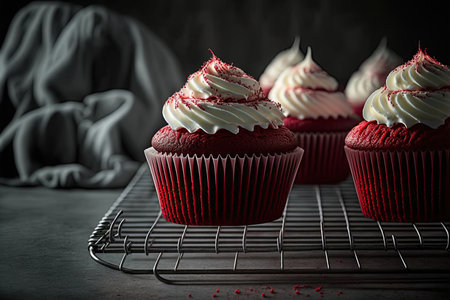 Red velvet cupcakes, Saint Valentine sweet treat concept. Generative AIの素材