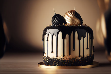 Fabulous luxury design golden chocolate cake. Generative AIの素材