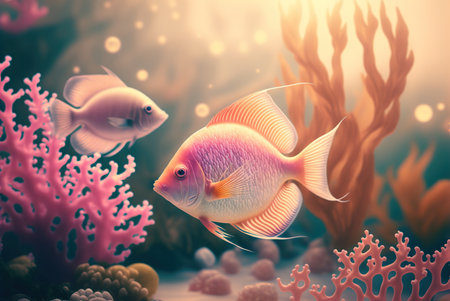 Colorful tropical fish swimming in the ocean. Generative AIの素材
