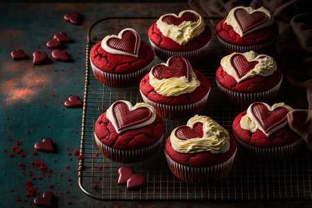 Red velvet cupcakes, Saint Valentine sweet treat concept. Generative AIの素材