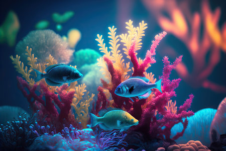 Colorful tropical fish swimming in the ocean. Generative AIの素材