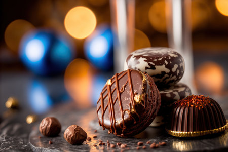 Various chocolate candies close up, birthday candy bar. Generative AIの素材