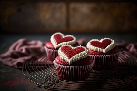 Red velvet cupcakes, Saint Valentine sweet treat concept. Generative AIの素材