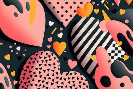 Valentine's Day themed memphis style trendy illustration. Generative AIの素材