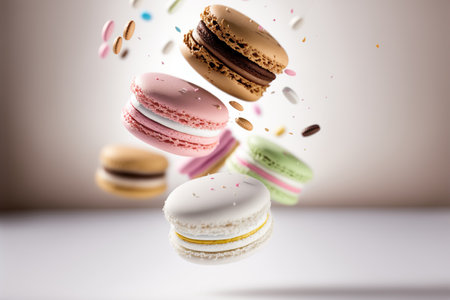 Levitating colorful macaroons. Generative AIの素材