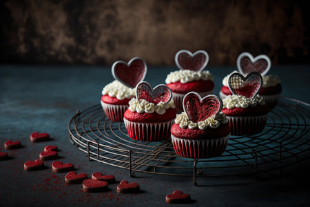 Red velvet cupcakes, Saint Valentine sweet treat concept. Generative AIの素材