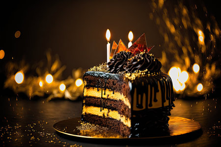 Fabulous luxury design golden chocolate slice of cake. Generative AIの素材
