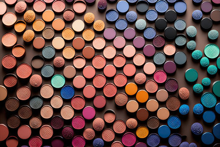 Stylish fashion eyeshadows makeup arrangement colorful pattern background. Generative AIの素材