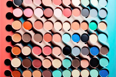 Stylish fashion eyeshadows makeup arrangement colorful pattern background. Generative AIの素材
