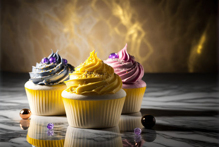 Delicious muffins, cupcakes, festive light background. Generative AIの素材