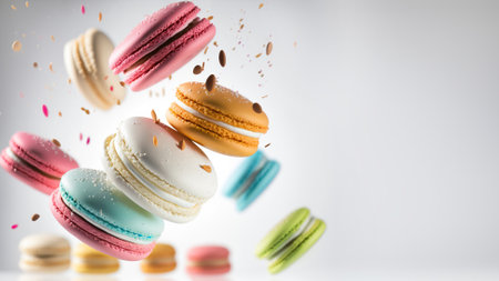 Levitating colorful macaroons. Generative AIの素材